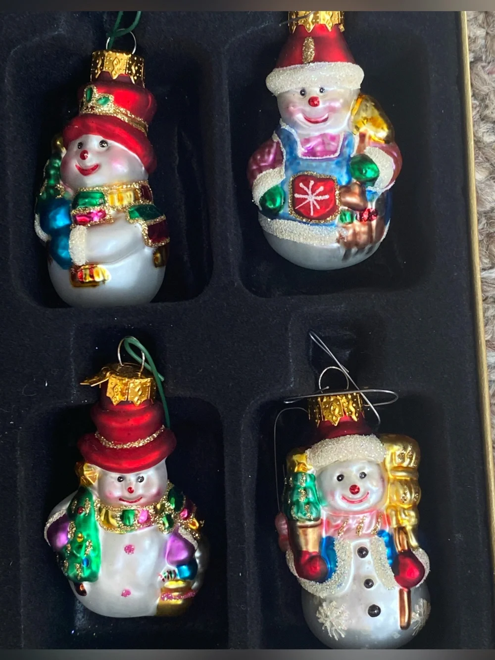 4  Glass 2” Unique Treasures Detailed Painted Snowman Christmas Ornament
